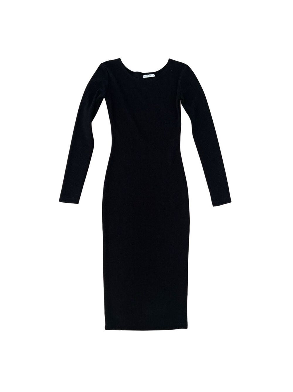 Eve + Enoch Black Ribbed Long Sleeve Midi Dress - Size XS